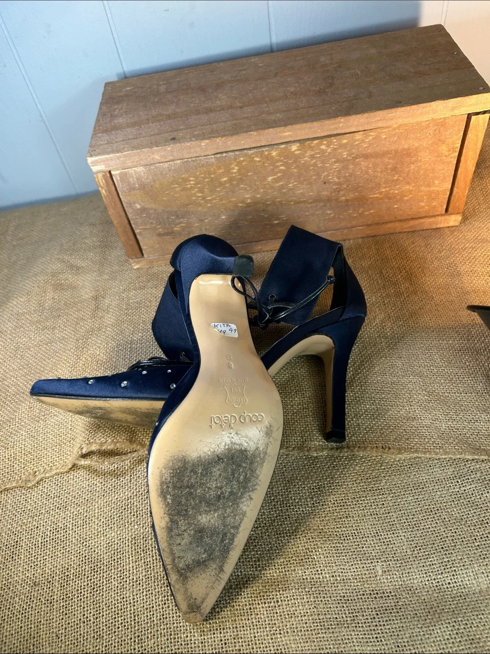 Coup D'etat Navy Pointed Studded Ankle-Strap Heels